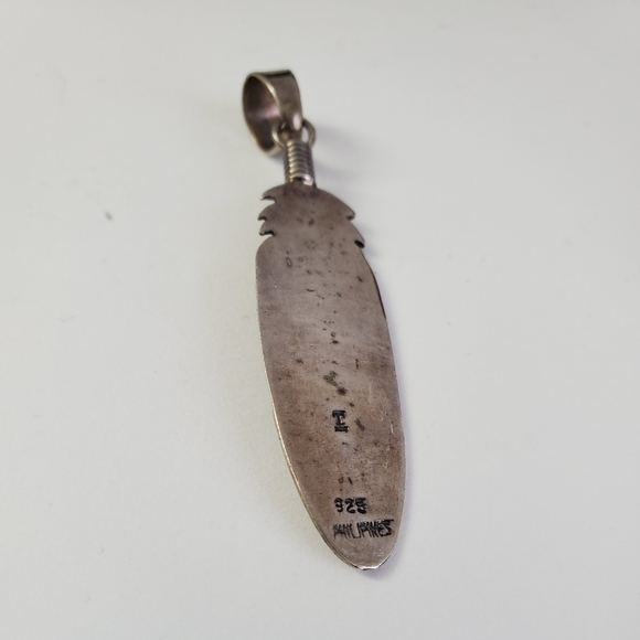 Sterling Silver 925 Turquoise Native American Style Feather Pendant - Picture 5 of 6